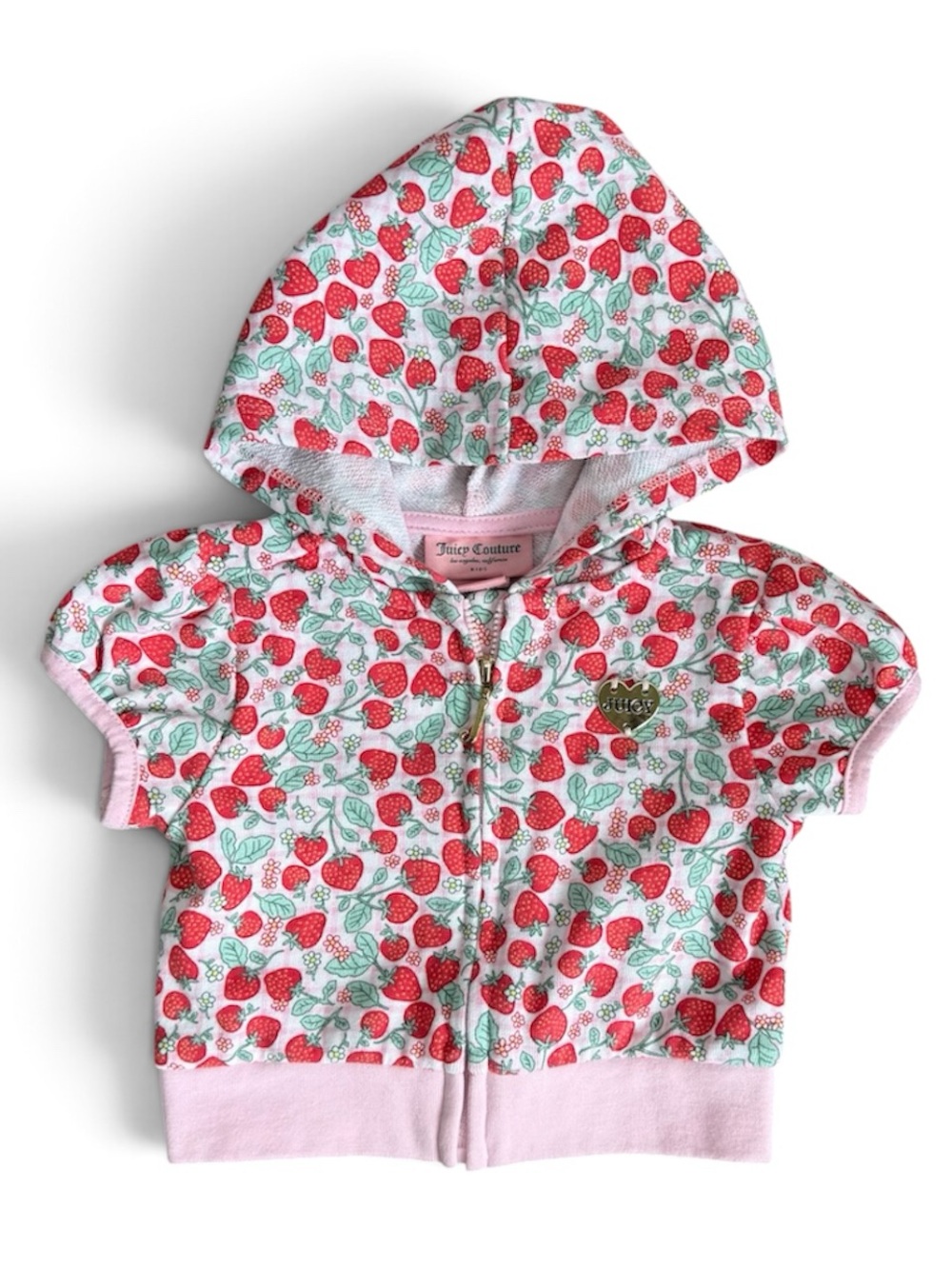 Juicy Couture Baby Girl Strawberry Short Sleeve Zip Up Hoodie Jacket Pink Red